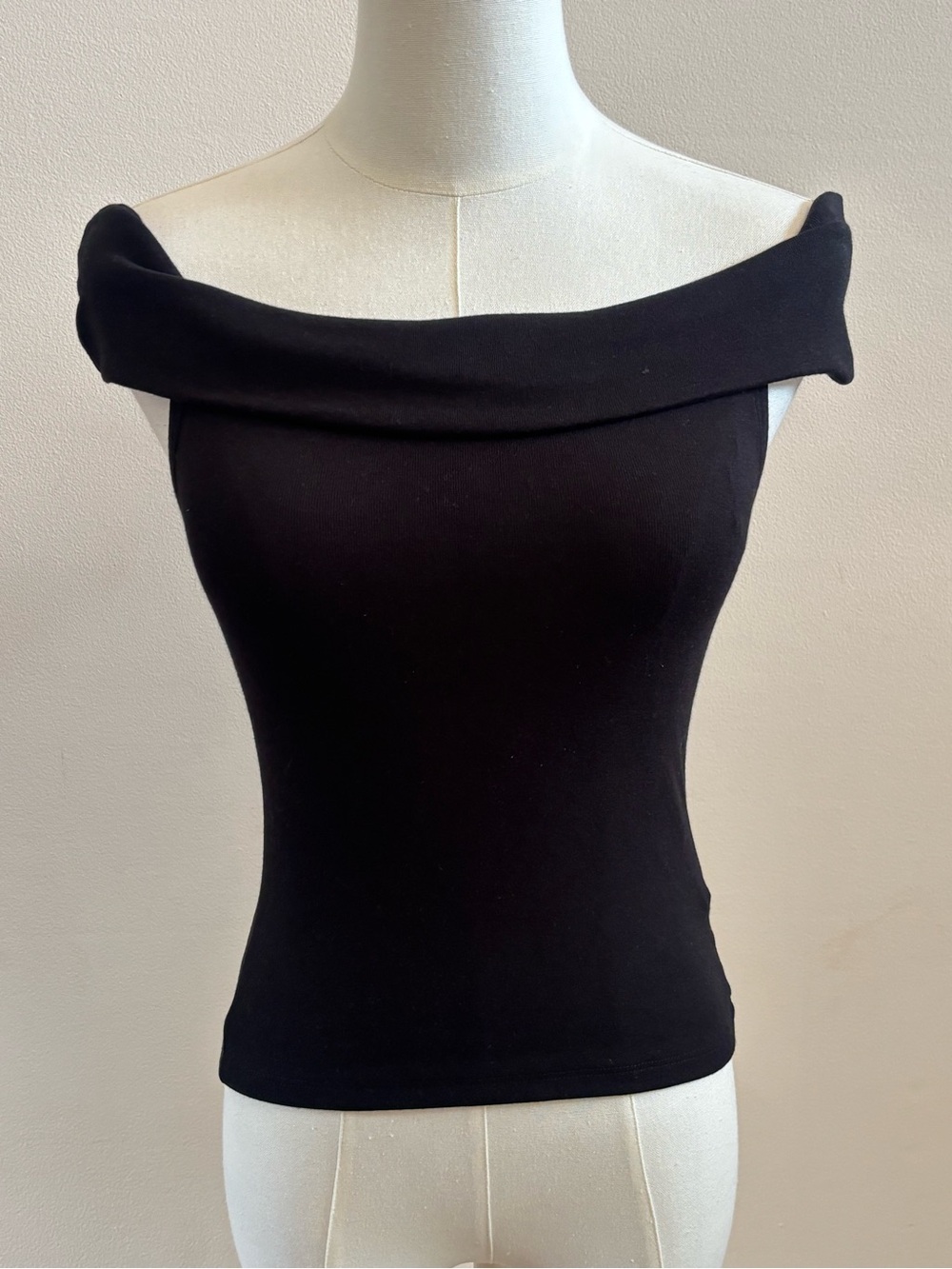 Stradivarius Black Off Shoulder Foldover Top XS NWT
